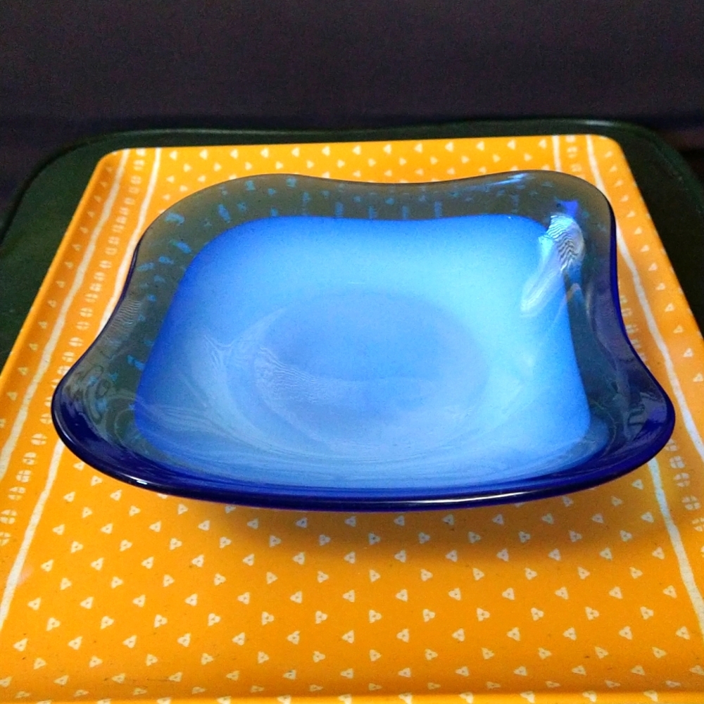 Two Toned Vintage Blue Murano Art Glass Candy Dish